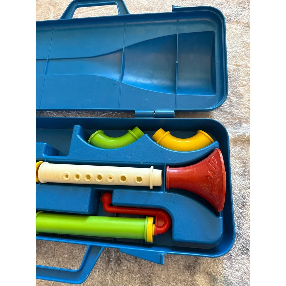*PARTS* Vintage Fisher Price Crazy Combo Horn Set 464 Musical Toy 1984 Blue Case